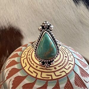 ❤️ Kingman Turquoise Sterling Silver Southwestern Navajo Style Ring Size 5.75